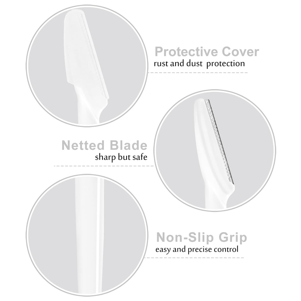 HFATMOS 12 Pcs Eyebrow Razors, Face Razors Multipurpose, Exfoliating Dermaplaning Tools, Eyebrow Trimmers Shaver with Protective Cover, Facial Hair Removal for Women Men Body Use (White)