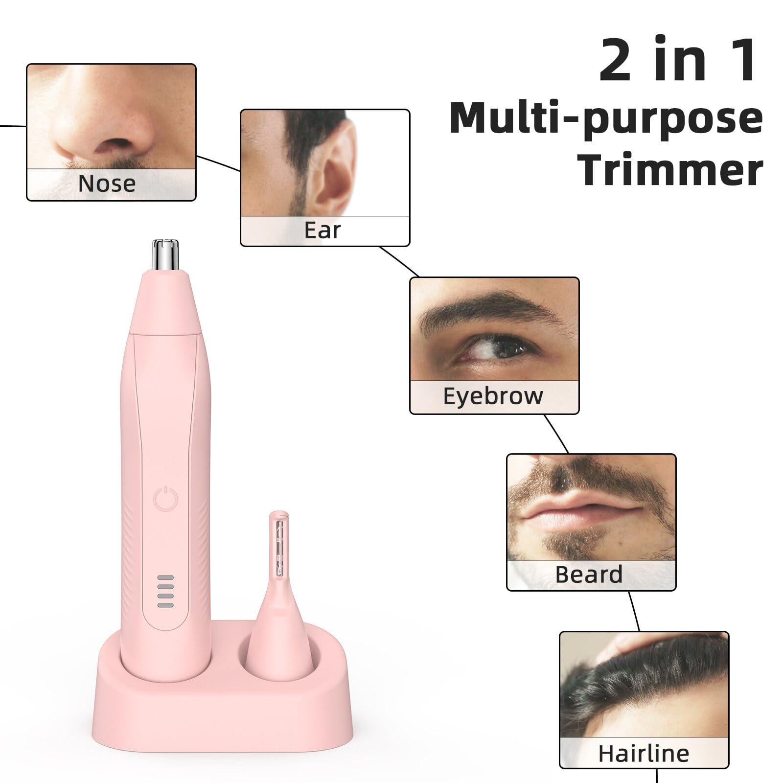 Setonia Ear and Nose Hair Trimmer for Men Women, Eyebrow and Facial Hair Trimmer with Powerful Motor and Dual-Edge Blades Rechargeable Painless 2 in 1 Metal Trimming Tool (White)