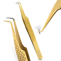 My Lash Tools Fiber Tip Lash Tweezers for Eyelash Extension Curved 90 Degree Angle Boot Tweezer Best for Volume, Individual Isolation & Classic Lashes Stainless Steel Lash Supply (Gold)
