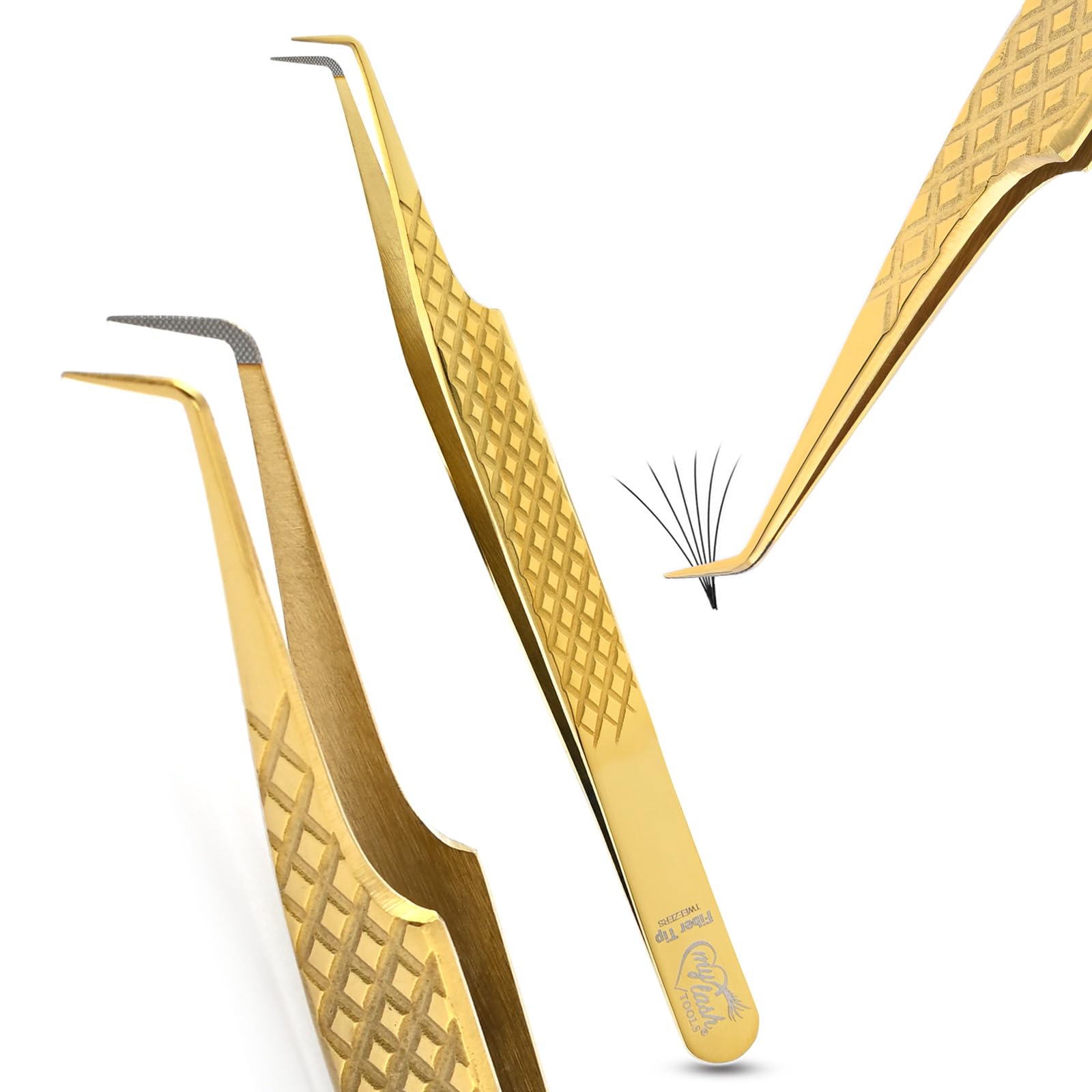 My Lash Tools Fiber Tip Lash Tweezers for Eyelash Extension Curved 90 Degree Angle Boot Tweezer Best for Volume, Individual Isolation & Classic Lashes Stainless Steel Lash Supply (Gold)