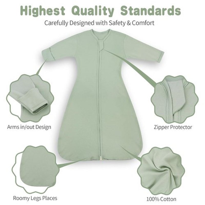 Skiennix Transition Swaddle Sleep Sack - 2-Pack 0-3 Months with Mitten Cuffs & 2-Way Zipper, 100% Cotton