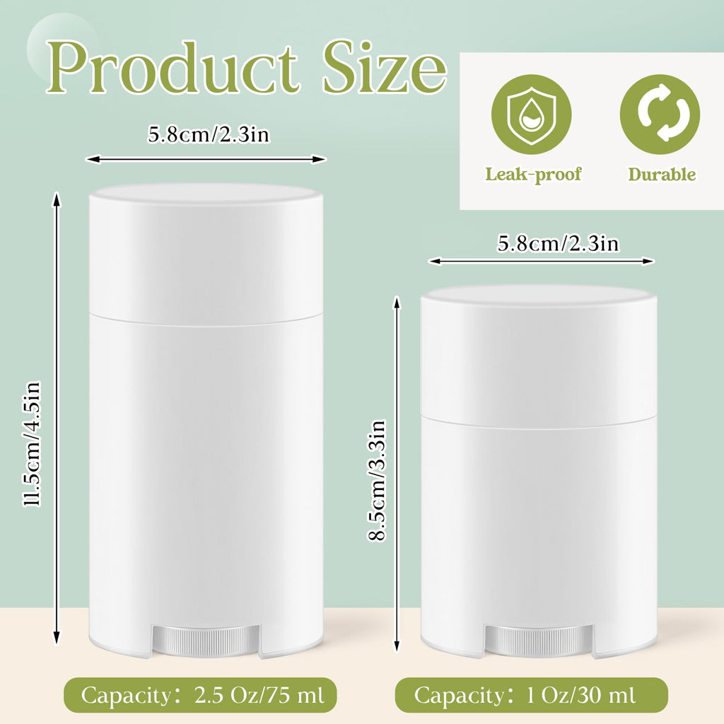 Teenyyou 30 Pack Empty Deodorant Containers, Bottom Filling, Plastic Oval Refillable Deodorant Containers Twist up Oval Lip Balm Tube for DIY Deodorants Lipstick Crayon Lotion(30ml/1oz,White)