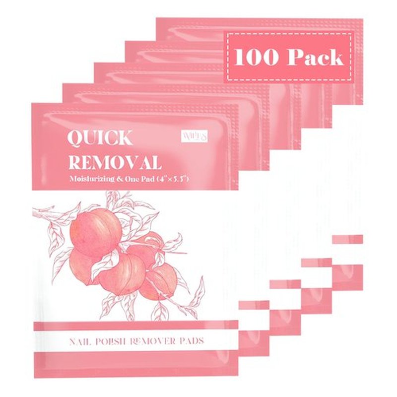 Corconess 100PCS Nail Polish Remover Pads Acetone Nail Polish Remover Wipes Quickly Remove Nail Polish Wipe Travel-Friendly Large Size Individually Wrapped Moisturizing Wet Wipes For Nails