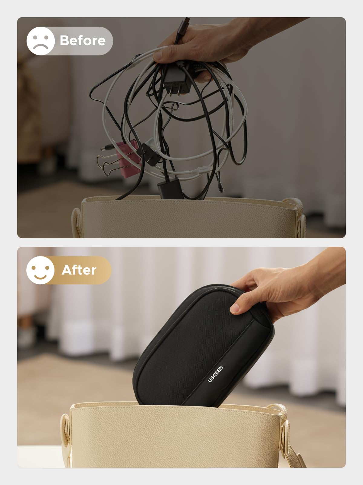 UGREEN Electronics Organizer Travel Case Bag Multifunctional Organizer Carrying Case for Cables, Cord, SD Card, Earbuds, Charger, USB Adapter, Electronic Accessories Medium Size