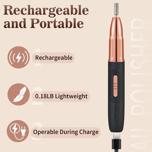 ELEHOMYOU Electric Nail Drill - Cordless Nail Drill with 11 Drill Bits - Electric Nail File for Acrylic Gel Dip Powder Nails, Nail Filer Electric for Manicure Pedicure Polishing Shape (Black)