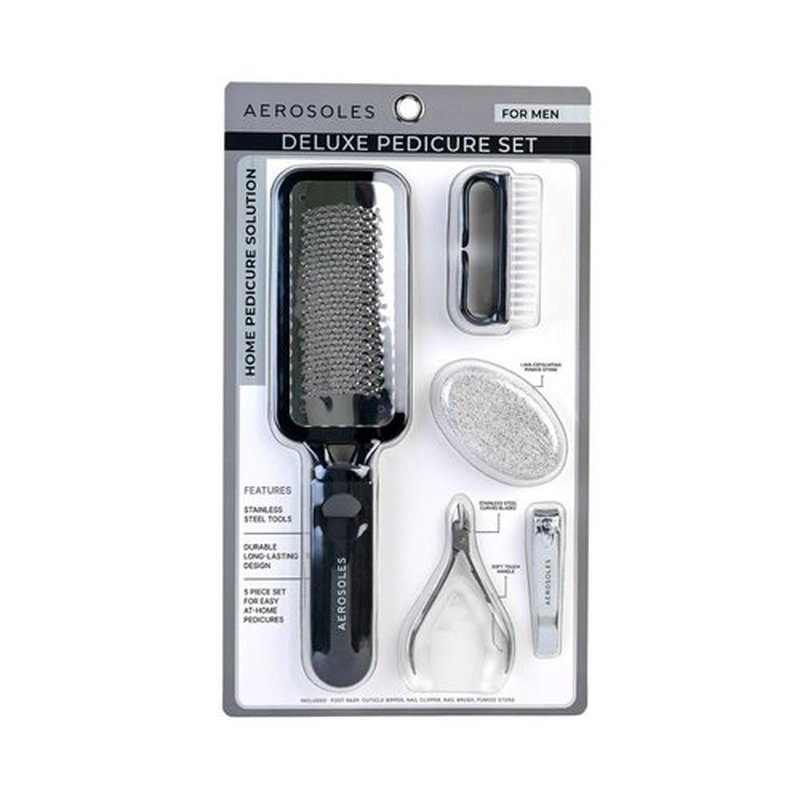 Aerosoles 5PC Deluxe Pedicure Set – Professional Foot Care Kit with Callus Remover, Foot Scrub Tools, and Grooming Essentials for Men’s Pedicure