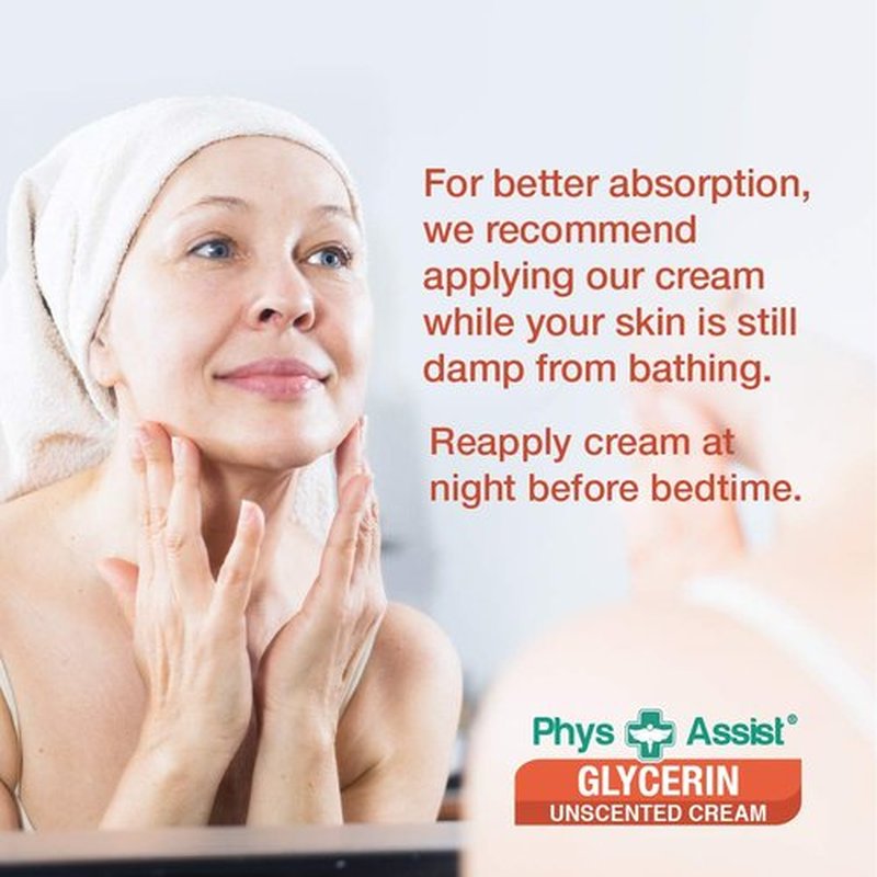 PhysAssist Oncology Glycerin Unscented Moisturizer Cream for Dry Stressed Skin. Designed for those with Fragrance Intolerances after Radiation and Chemo Treatments. 4 Oz jar.