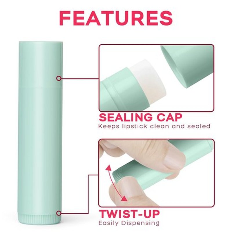 JuLand 50 Packs Empty Lip Balm Tubes 5.5ml - Refillable Round Lipstick Containers and BPA Free, Leak-Free Lip Balm Empty Containers for DIY, White