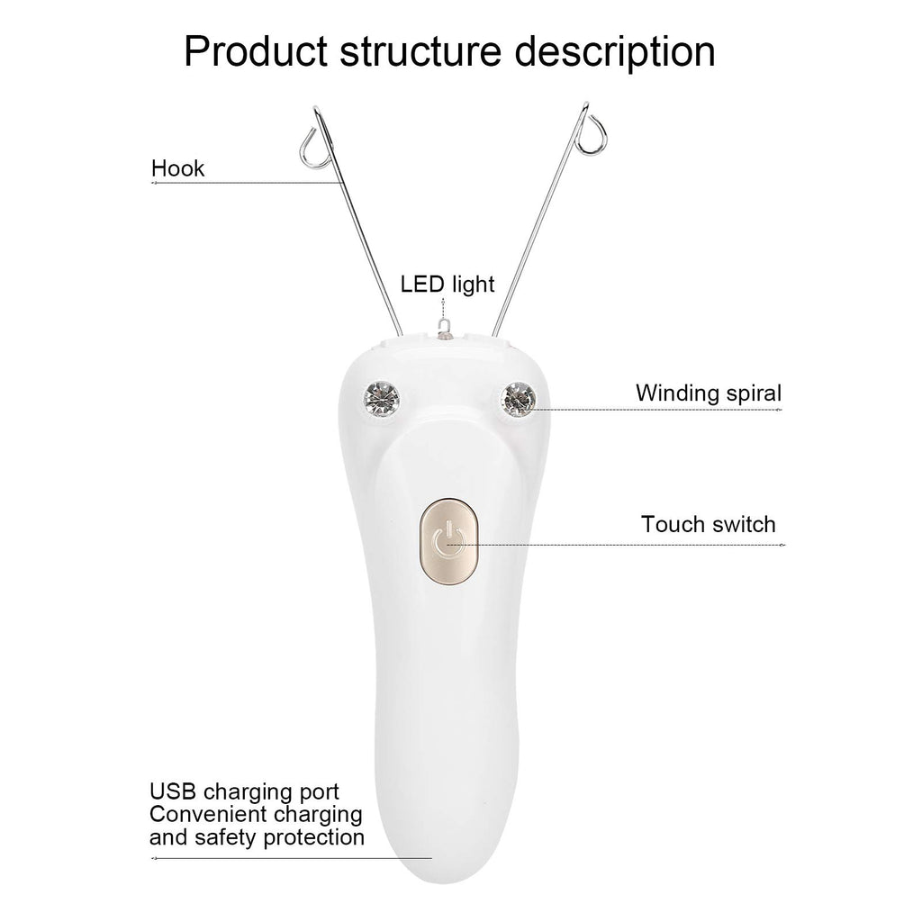 Sunicon Facial Threading Hair Removal, USB Rechargeable Electric Women Cordless Facial Threading Epilator Ladies Beauty Epilator Trimmer Cotton Threading Tool for Body Facial Pull(Gold)