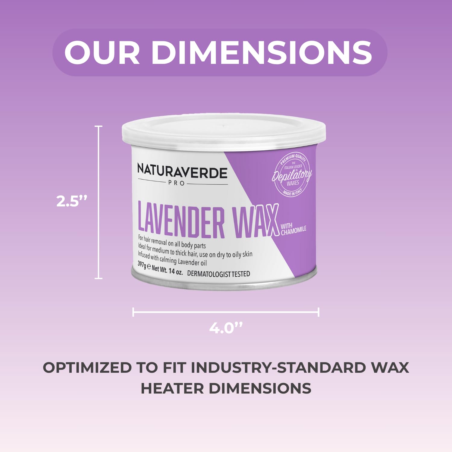 NaturaverdePro Lavender Soft Wax for Body and Facial Hair Removal, Wax Hair Remover for Women, All Skin Types, Formulated with Soothing Chamomile - 14oz
