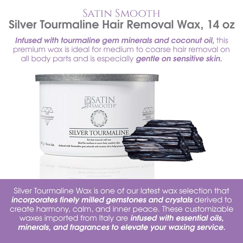 Satin Smooth Silver Tourmaline Hair Removal Wax - Professional Waxing for Sensitive Skin, Smooth Results, Ideal for Fine to Coarse Hair, 14 oz