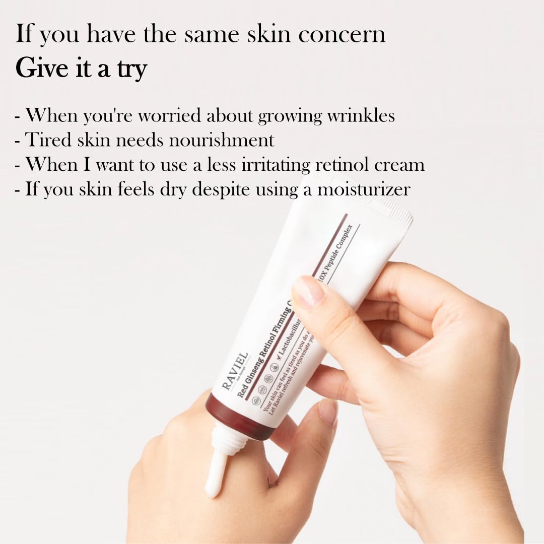 RAVIEL Red Ginseng Retinol Cream (0.002%) | Anti-Wrinkle Moisturizer with 10X Peptide Complex | Boosts Elasticity, Strengthens Skin Barrier, Reduces Irritation, Enhances Skin Vitality (1.7 fl oz)