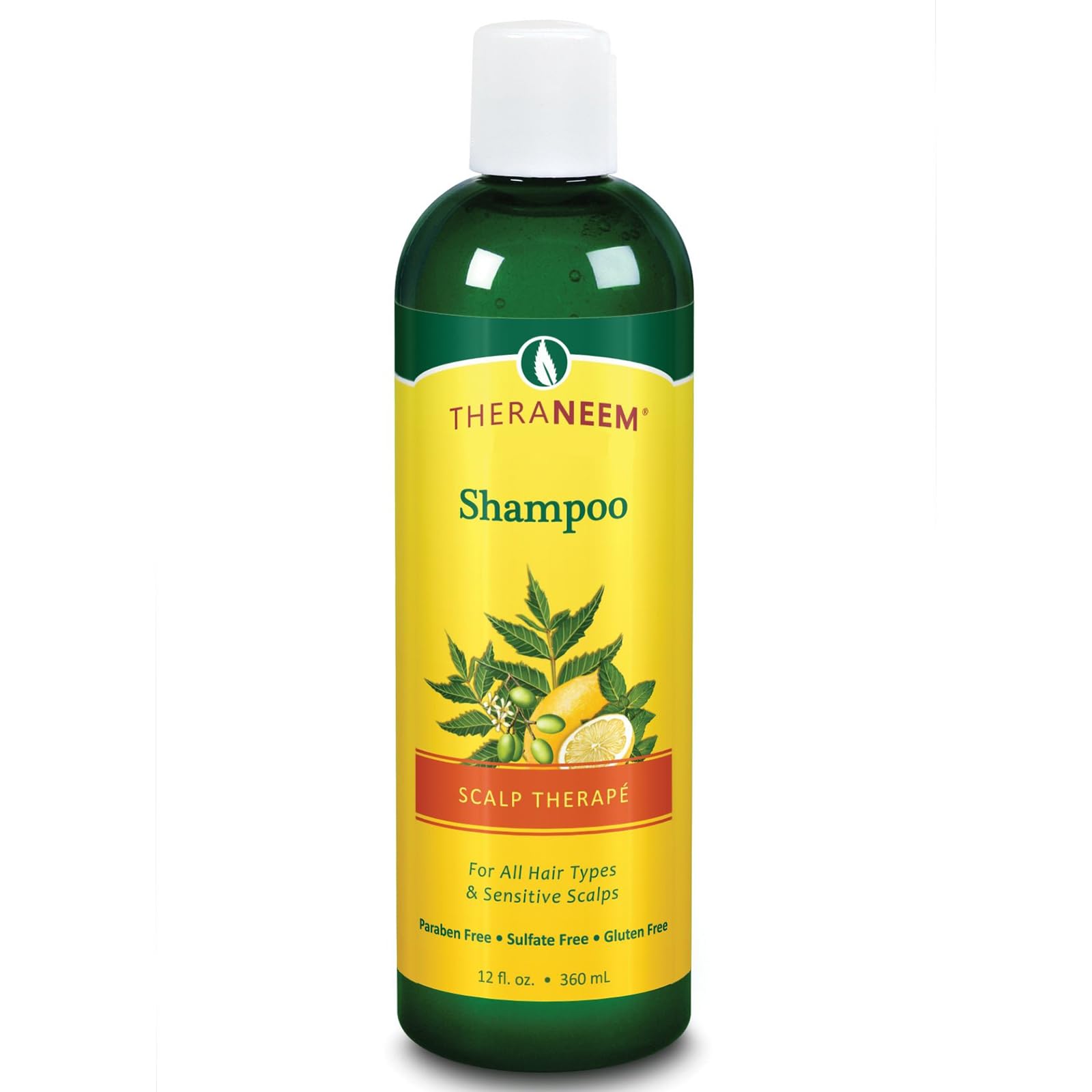 TheraNeem Scalp Therapy Shampoo - Natural Clarifying Neem Shampoo with Lemon Oil and Peppermint, Ayurvedic Herbal Blend for Oily Hair, Nourishing, Sulfate Free - 12 fl oz