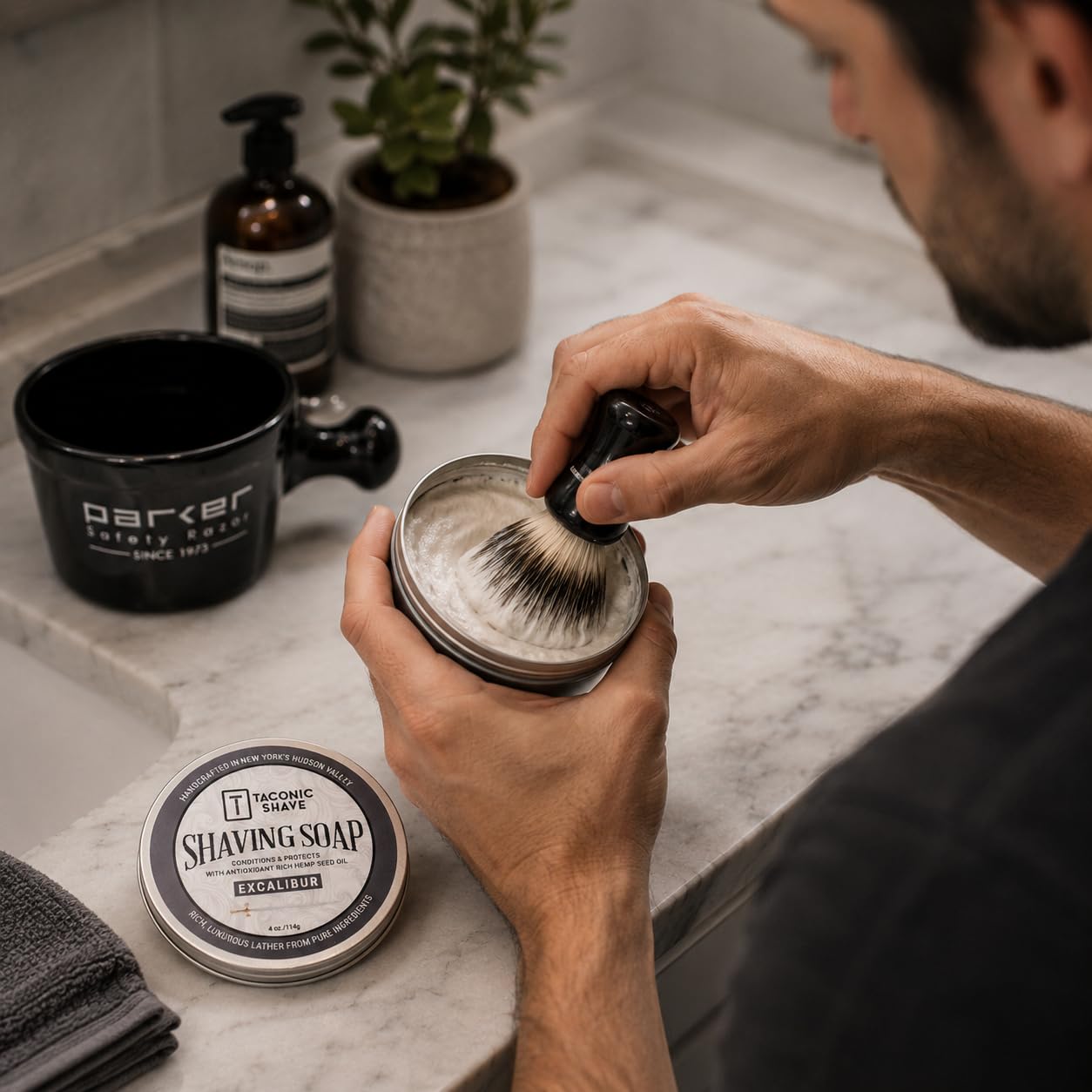 Taconic Shave Excalibur Scent Shaving Soap – Clean Masculine Cologne Aroma – Barbershop Quality Lather Puck with Natural Oils – Smooth Glide – Handmade in USA