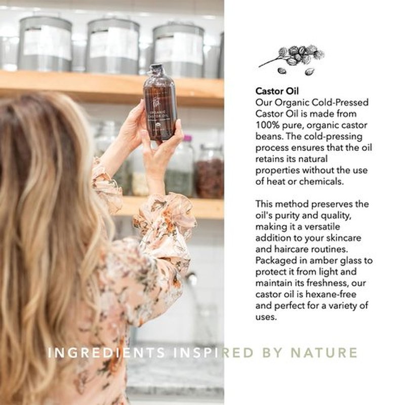 Pretty farm girl Pure Organic Castor Oil - Cold-Pressed & Hexane-Free - 100% Pure - Amber Glass Bottle - All Skin & Hair Types