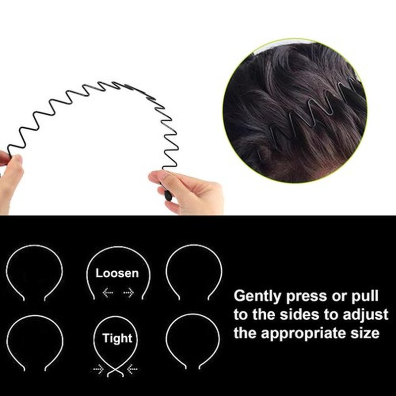 JERLITU Metal Headbands, With Teeth Hairband for Men, Womens Headbands, Unisex Black Wavy Spring Outdoor Sports, Simple Elastic Non-Slip Headwear.(10 Pcs)