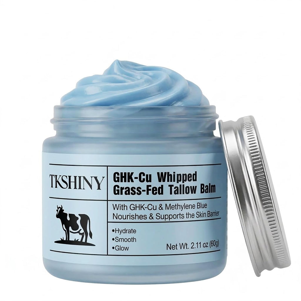TKSHINY GHK-CU & Methylene Blue Grass-Fed Tallow Balm, Face Moisturizer with Hyaluronic Acid & Honey Extract, Skin Barrier Repair & Anti-Aging Face Cream for Fine Lines & Dry Skin 2.11Oz