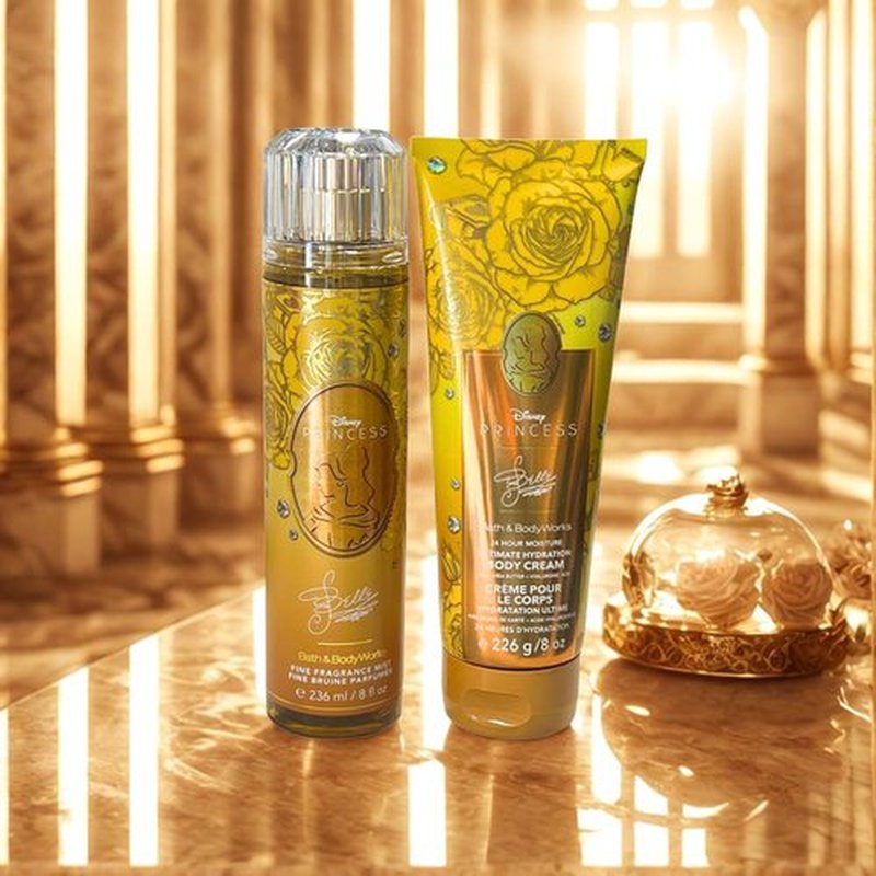 Bath & Body Works PRINCESS COLLECTION Fine Fragrance Mist & Ultimate Hydration Body Cream 2-piece Gift Set with a Bow for Holidays - Full Size – Limited Edition (Belle)