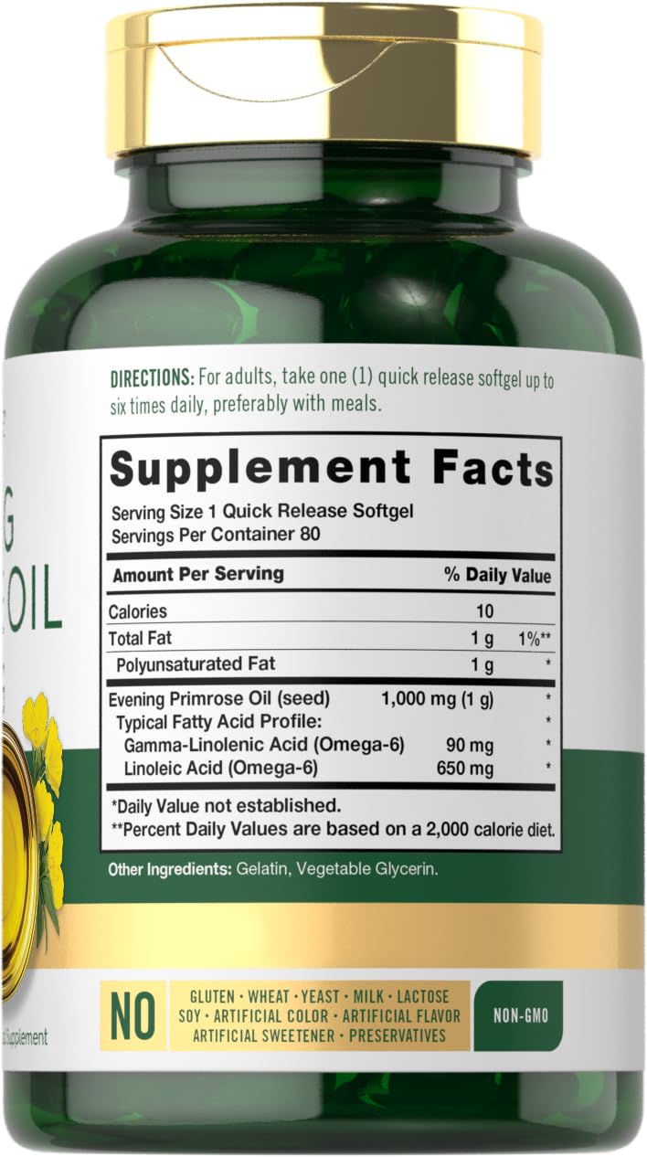 Carlyle Evening Primrose Oil Supplement 1000mg | 80 Softgel Capsules | Non-GMO & Gluten Free