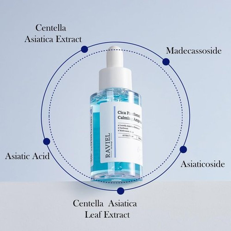 RAVIEL Cica Calming Ampoule – Soothing & Hydrating Serum with Panthenol and 5X Exosome Complex for Sensitive, Troubled Skin, Korean Skincare,30ml 1.01 fl oz
