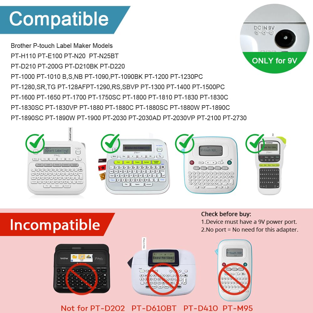 FOUCECLAUS Ac Dc Power Adapter Compatible with Brother P-Touch PT-D210 PTD 210 PTD220 PT-N20 PT-D200VP PTH110 Label Maker, UL Listed Power Supply Charger for Brother AD-24 AD-24ES AD-20 AD-30