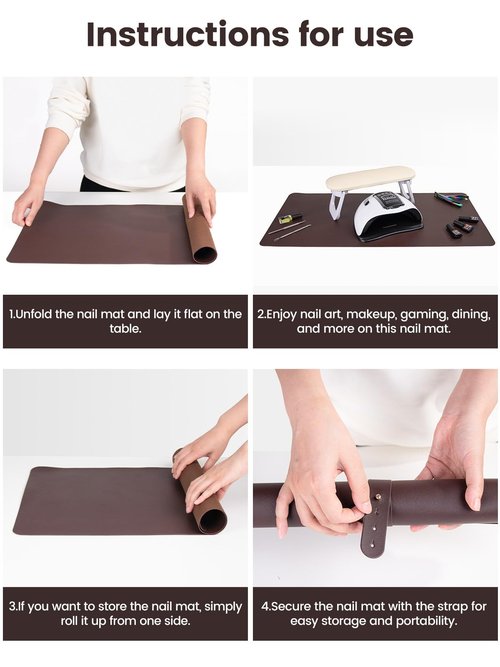 Nail Art Table Mat, (MAT ONLY) Foldable Nail Arm Hand Rest Mat for Nail Tech, Soft Microfiber PU Leather Nail Desk Mat for Manicure Pillow, Nail Polish Desk Pad for Nail Tech Must Haves - Dark Brown