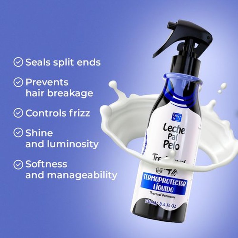 Leche Pal Pelo Traditional - Thermal Protector - Heat Protection Spray for Hair - Lightweight Heat Protector for UV Rays and Dry Air - 8.4 oz