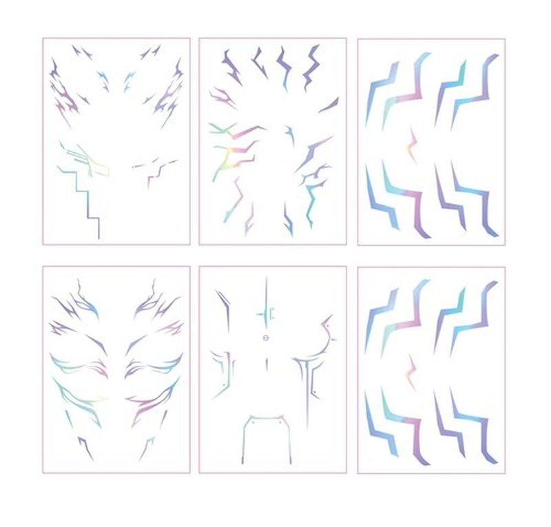 Anime Hunter Halloween Cosplay Costume Temporary Tattoos Purple and Laser Multicolor Stripes Tattoos (Laser Colorful 6 Pcs Set)