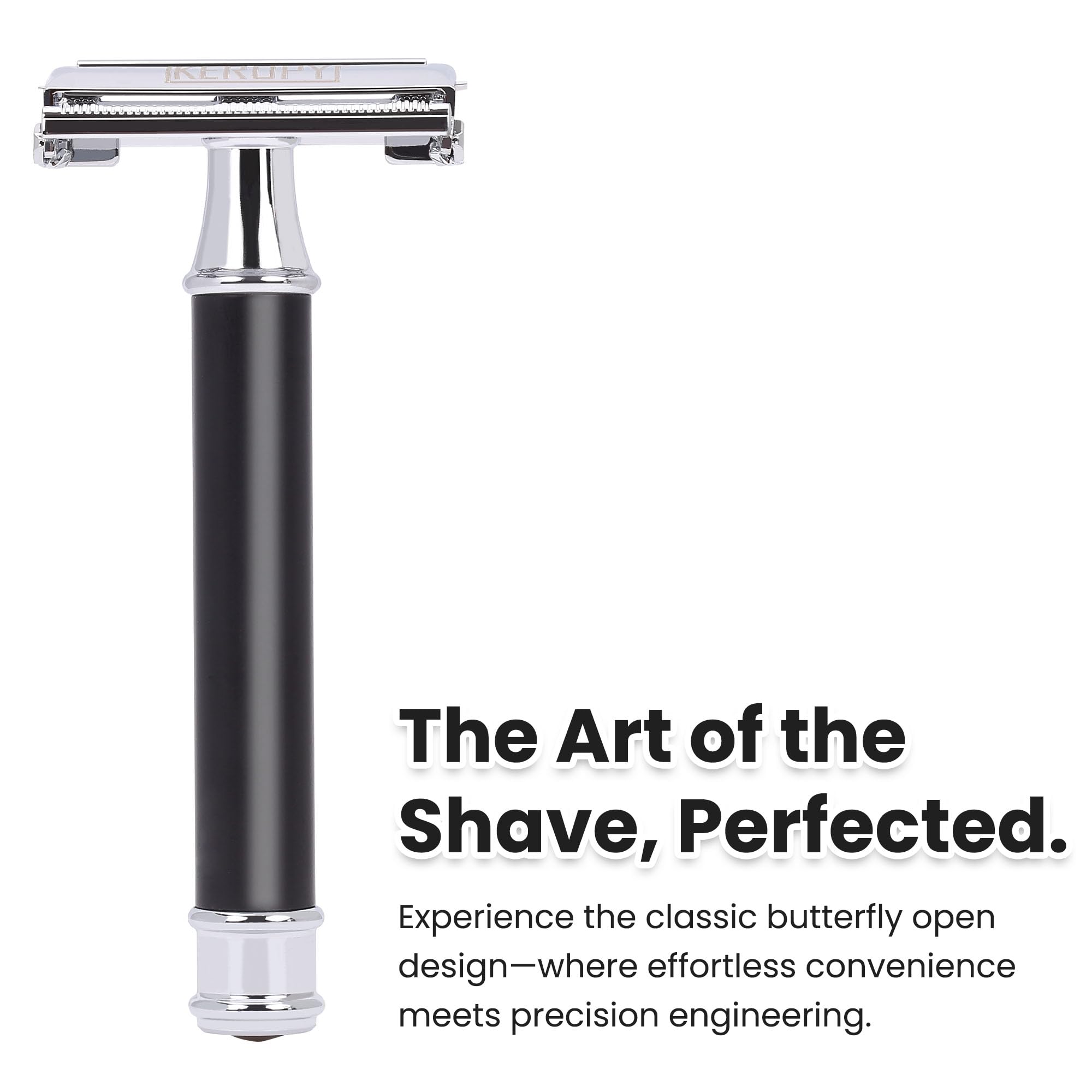Mens Safety Razor, Black Matte Finish Heavy Weight DE Safety Razor for Wet Shaving, includes 10 Keropy Blades - Vintage Classic Design, Non-Slip Handle - Ideal Gift for Men, Father's Day, Birthday