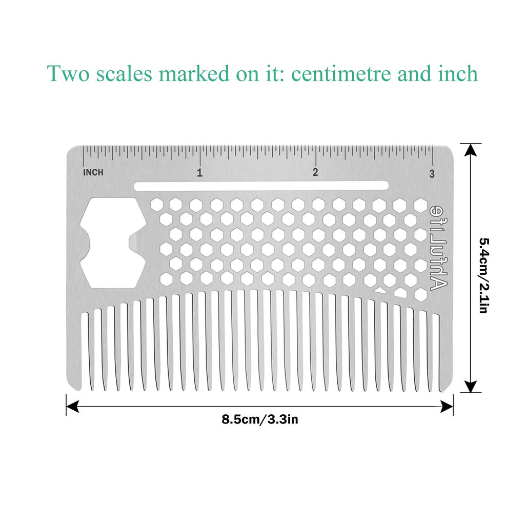 AhfuLife Stainless Steel Metal Hair&Beard Comb - Anti-Static Dual Action Beard Comb - Credit Card Size Combs Perfect for Wallet and Pocket - Presented in Gift Box