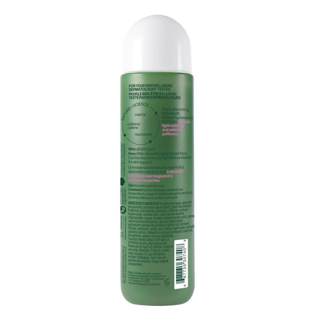 Pacifica Matcha Milk Energizing Barrier Essence, Facial Essence with Matcha Green Tea, Niacinamide and Caffeine, Inulin and Oat Extract, Fast-Absorbing, Vegan and Cruelty-Free