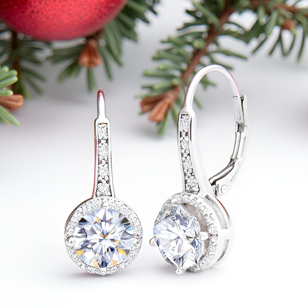 Mia Sarine 925 Sterling Silver Cubic Zirconia Halo Lever Back Dangle Bridal Earrings for Women