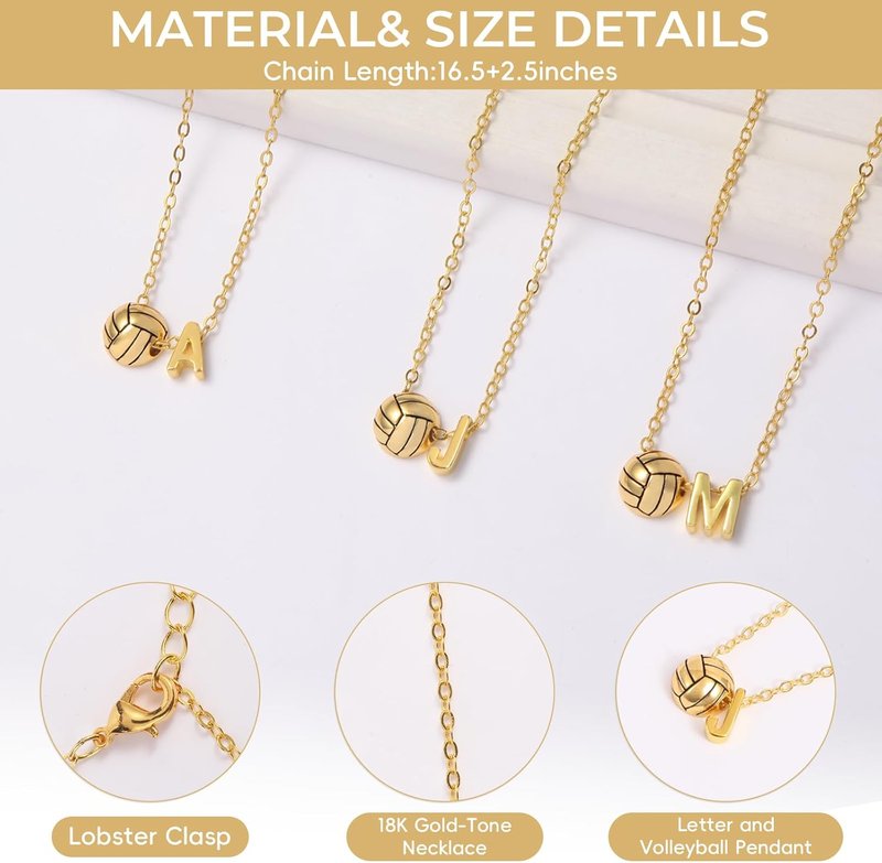Volleyball Initial Necklace by [Brand Name] - A-Z Letter Design, Perfect Gift for Volleyball Lovers
