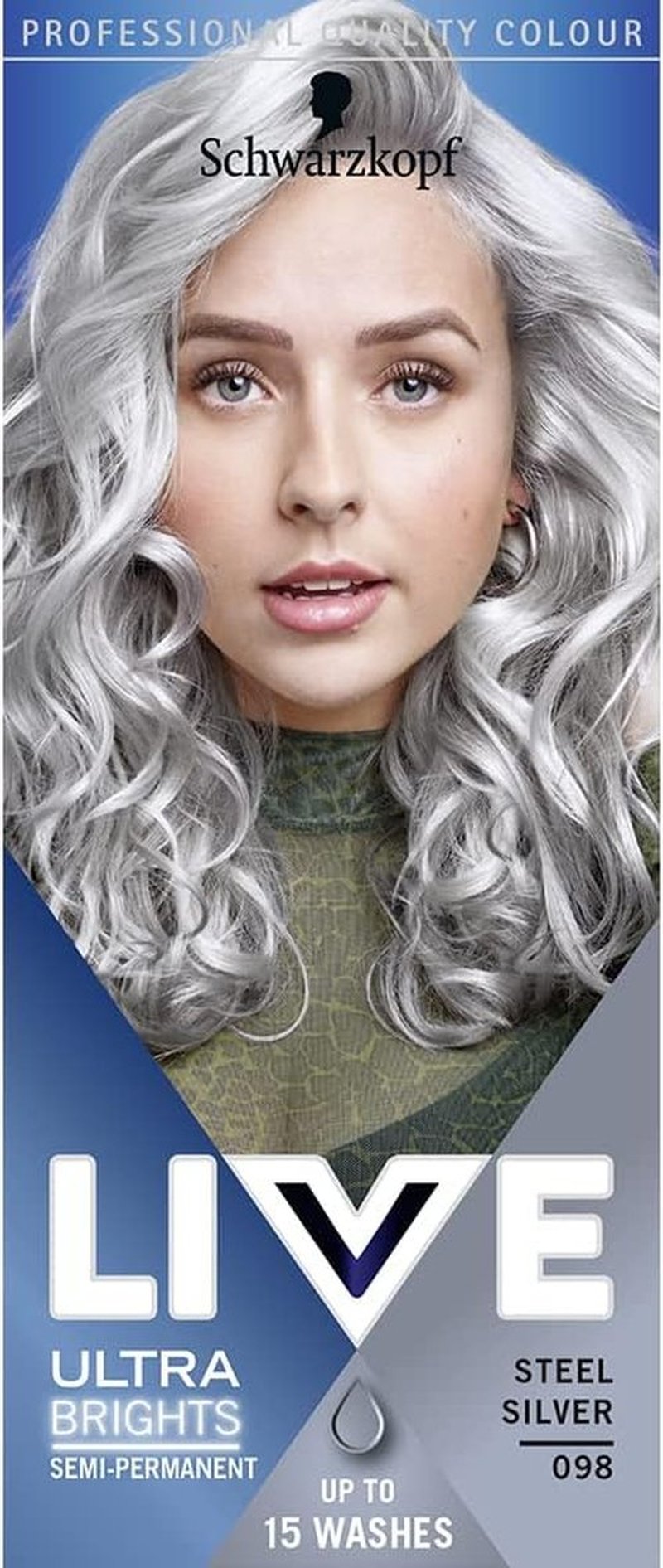 Schwarzkopf LIVE Ultra Brights Steel Silver Hair Dye - Vibrant Semi-Permanent Color Lasts 15 Washes