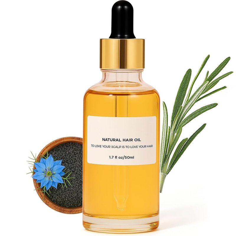 WOVOEO Natural Hair Oil with Rosemary, Coconut, Black Seed Oil & Almond, Herbs Scalp Serum for Dry Itchy Scalp（1 Pack