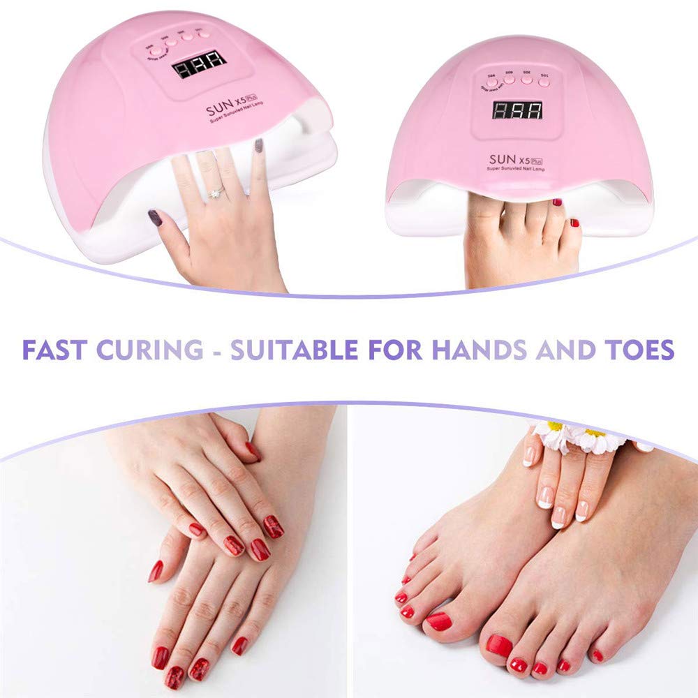 UV LED Nail Lamp, 80W Professional Nail Dryer for Gel Polish Curing - 4 Timer Settings, Fast Drying for Fingers and Toes, Home Salon Manicure Light, Pink