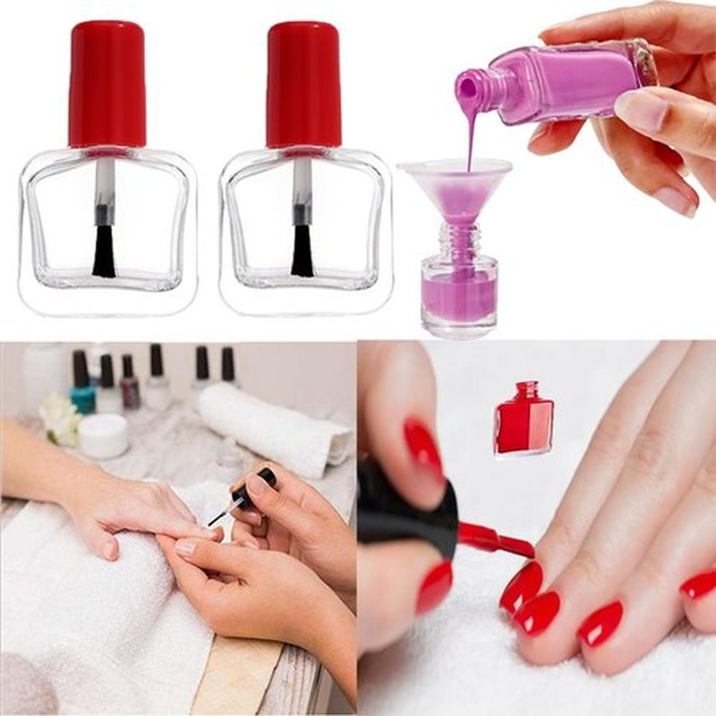 SUKPSY 4 Pcs Empty Nail Polish Bottles with Brush Cap, Reusable SquareTransparent Glass Bottles Vials Containers with Funnel for DIY Nail Art Sample(10ml)