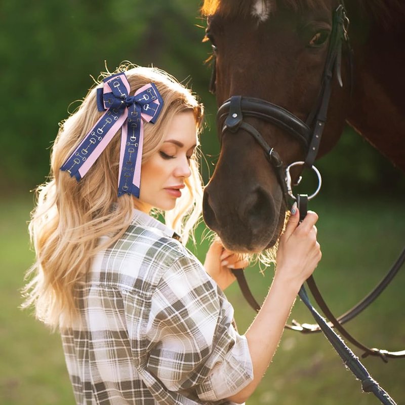 Umibow 2 Pcs Equestrian Hair Bow Clips Horse Bit Pattern Hairpin Equestrian Show Bowknot Hair Barrettes Horse Show Hair Bows for Horseback Riding Competitions