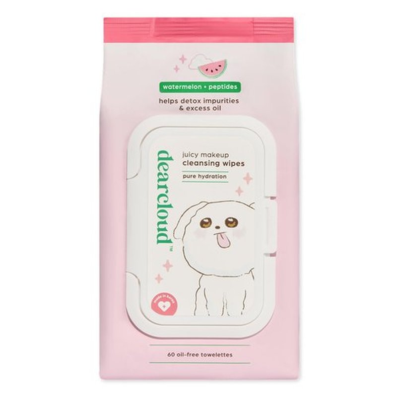 dearcloud Juicy Makeup Cleansing Wipes - 60 Count – makeup wipes and makeup remover for face – Oil-Free makeup remover wipes (Watermelon & Peptides)