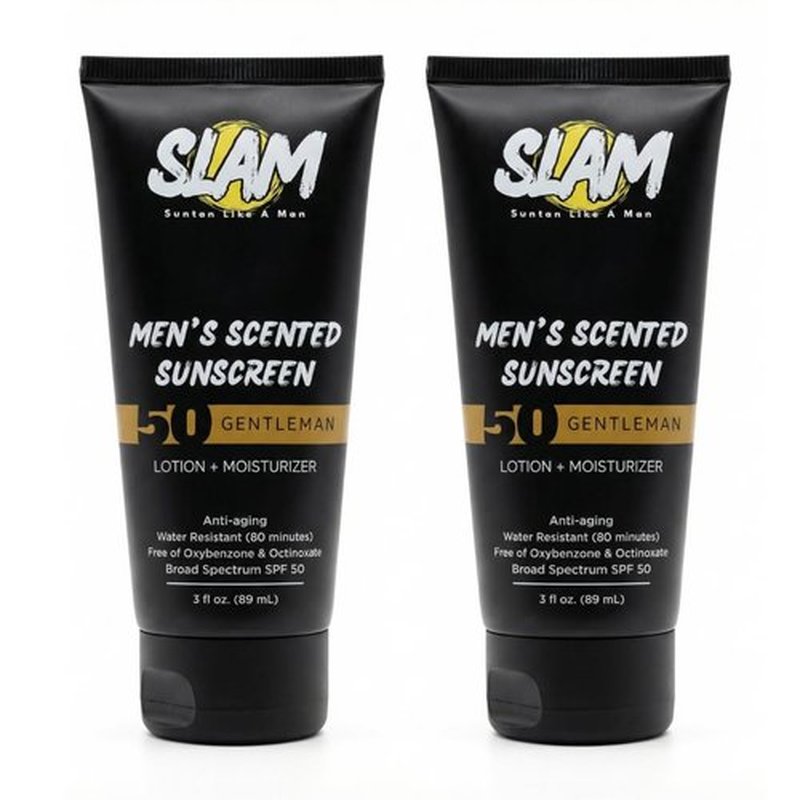 SLAM GentleMan Men's Sunscreen Lotion SPF 50 - Moisturizing Face & Body Sunblock, Anti-Aging, Water-Resistant | 3 fl oz. Each, Double Pack