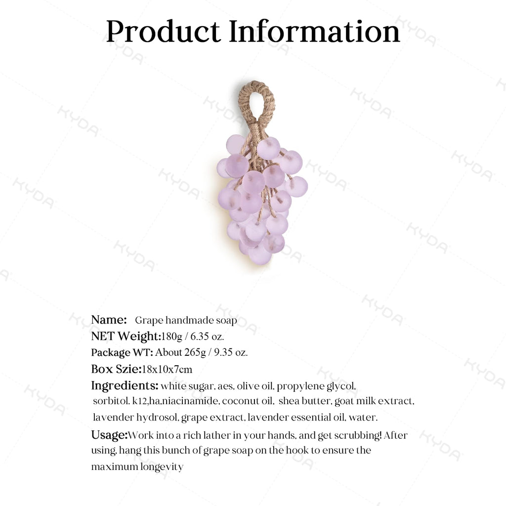 KYDA Purple Grape Soap on a Rope, Cold Process Bath Soap, Handmade Grapes Cluster Shaped Soaps, Decorative & Aromatic Artisan Bar for Hand Wash, Bath, Refresh Air, Handmade Soap