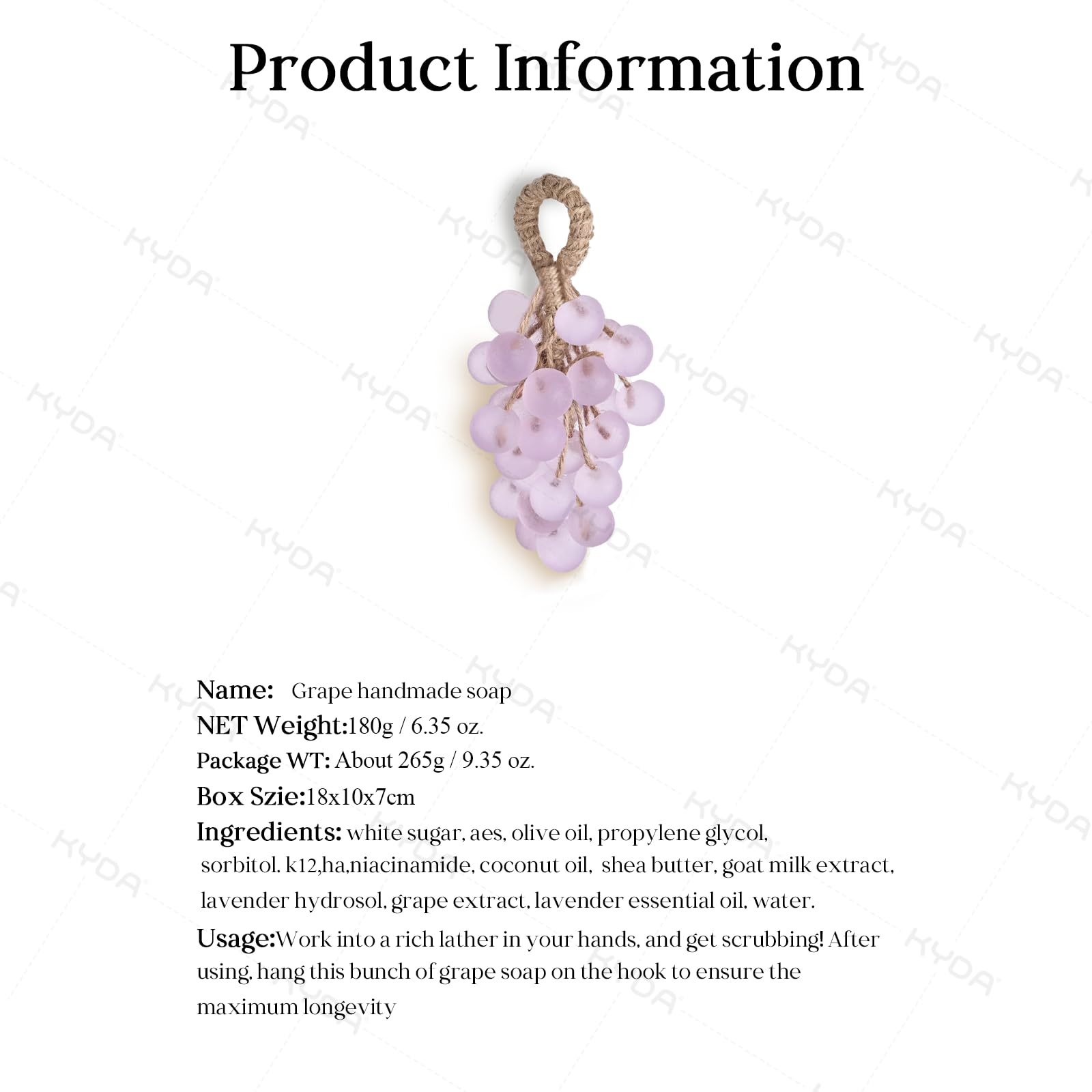 KYDA Purple Grape Soap on a Rope, Cold Process Bath Soap, Handmade Grapes Cluster Shaped Soaps, Decorative & Aromatic Artisan Bar for Hand Wash, Bath, Refresh Air, Handmade Soap