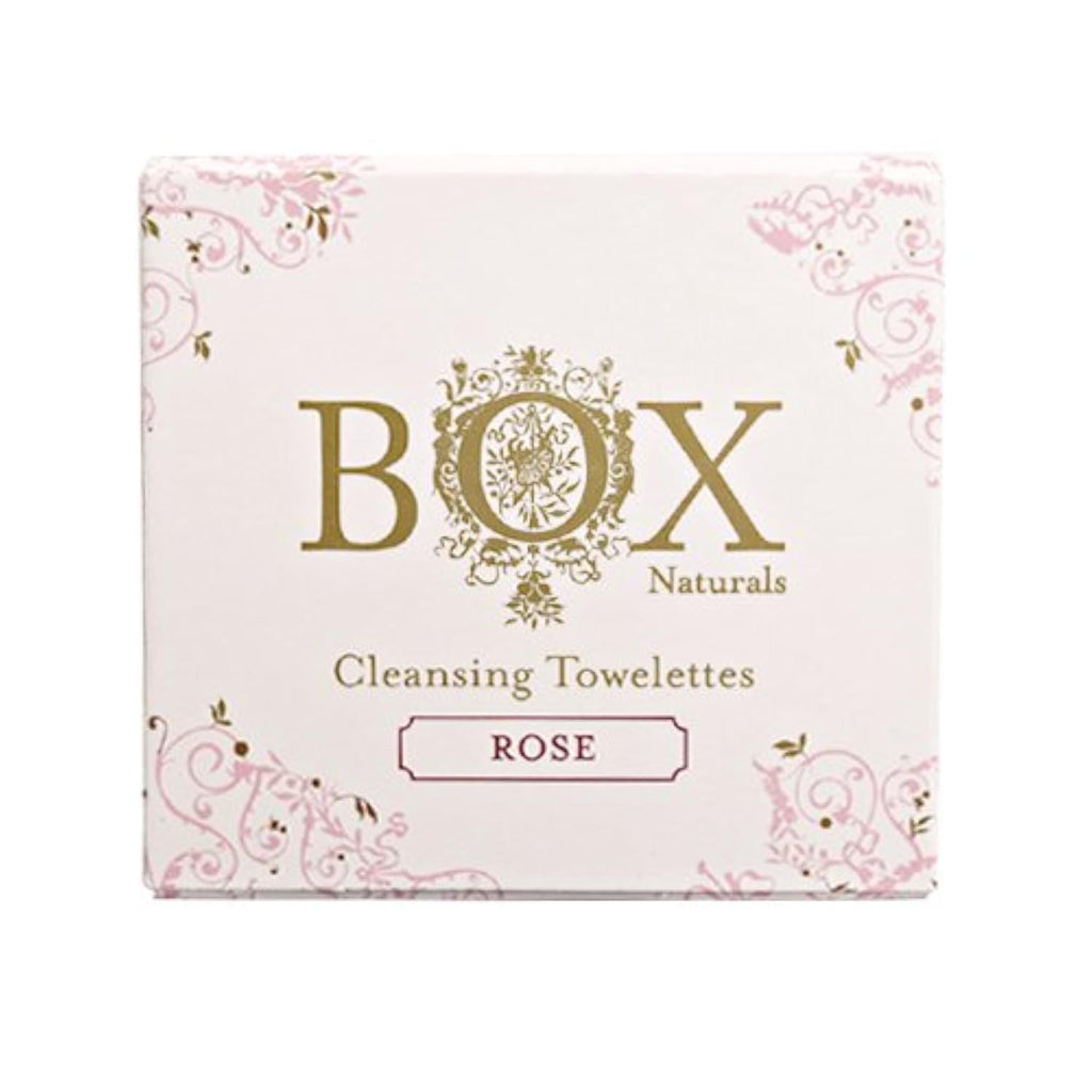 BOX Naturals Cleansing Towelettes Organic Essential Oils Biodegradable (Rose) 12 Pack For Face and Body - Wet Wipes