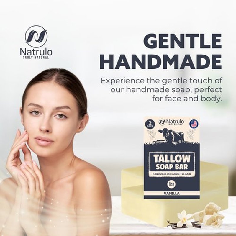 Beef Tallow Soap Bar – All Natural Grass Fed Tallow Soap Vanilla – Moisturizing Face & Body Wash Great for Eczema, Dry, Itchy, Sensitive Skin – Handcrafted Bath Soap for Adults, Kids, Made in USA