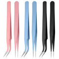 JJUNW 6 PCS Stainless Tweezers Straight Curved Tweezers, 3 Colors Precision Tweezer with Protective Cover for Eyelash Extensions Nail Art Stickers Electronics Scrapbooking Tools