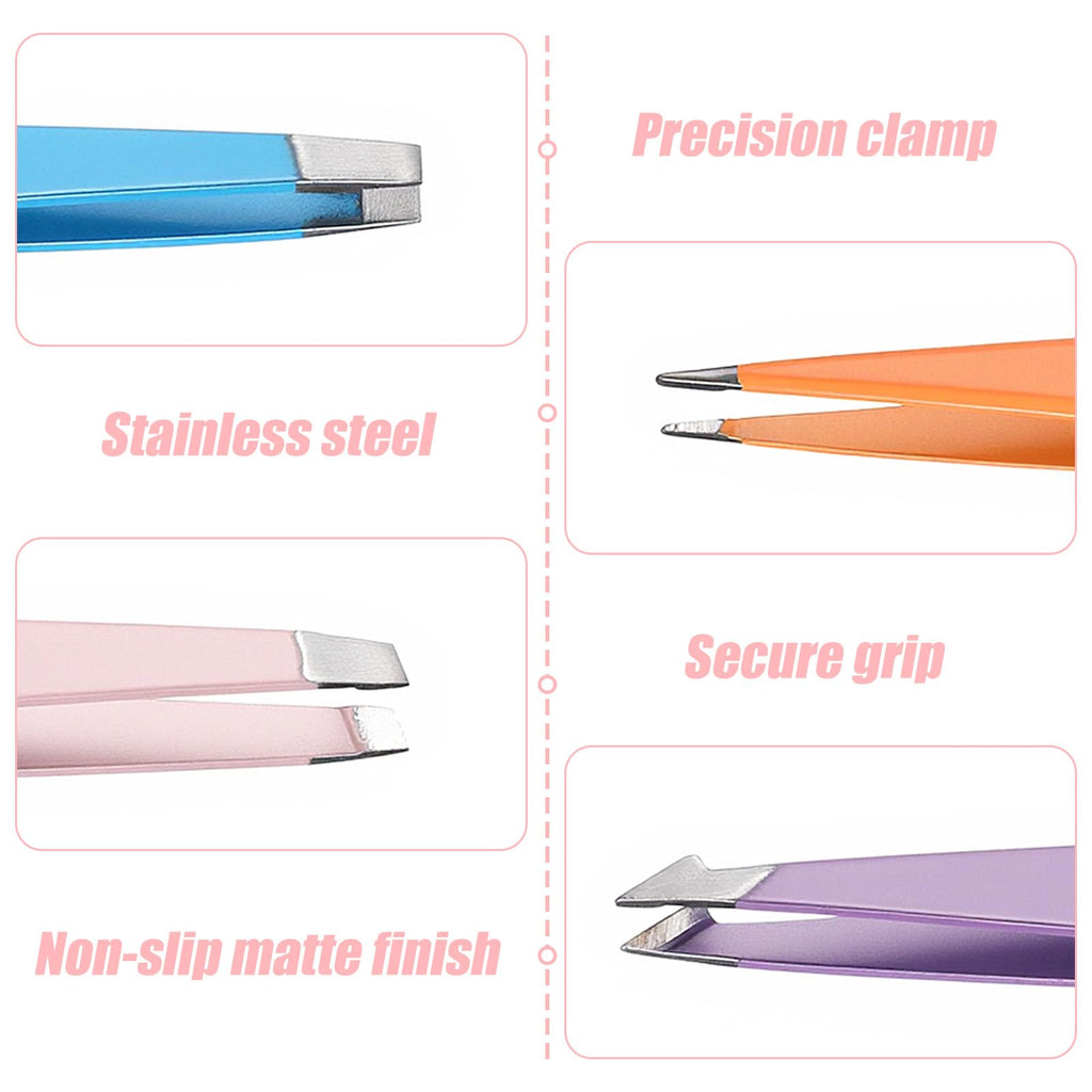 4Pcs Mini Tweezers Set, Micro Tweezers Stainless Steel Precision Eyebrow Tweezer for Facial Hair Removal, Travel Size With Leather Case