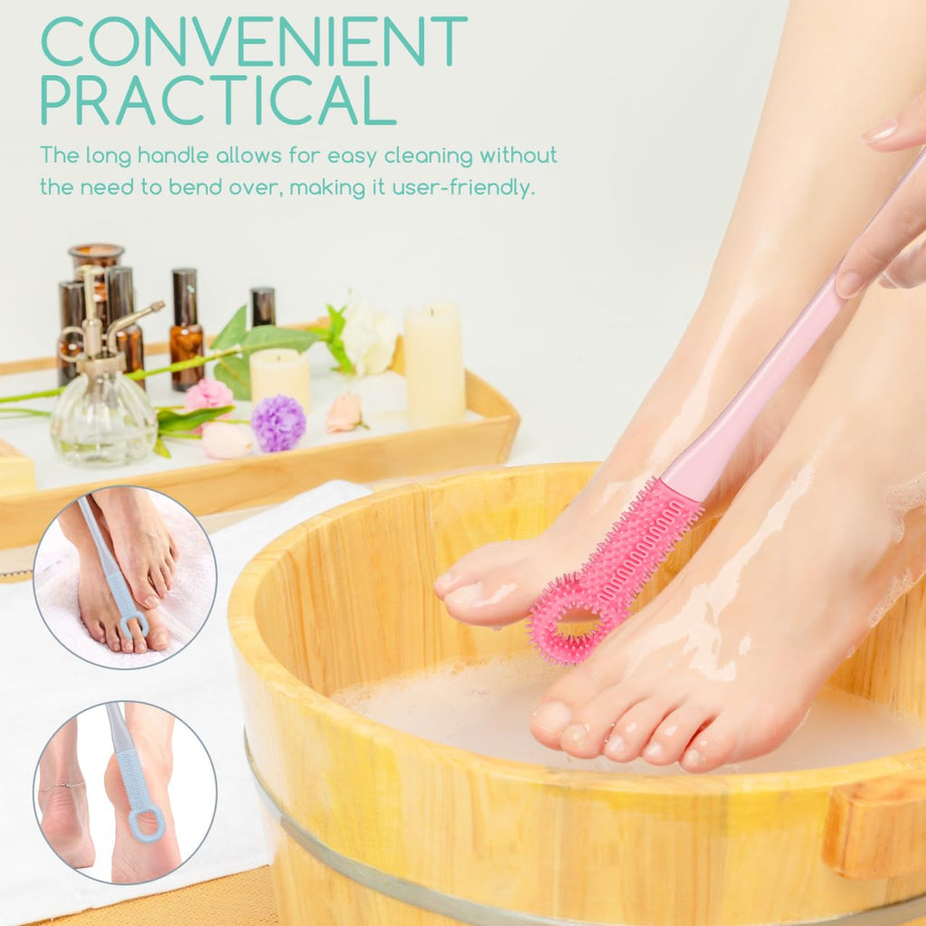 Didiseaon 4pcs Toe Gap Cleaning Brush, Foot Brush for Shower with Long Handle Soft Bristles Foot Scrubber Set for Home Feet Cleaning