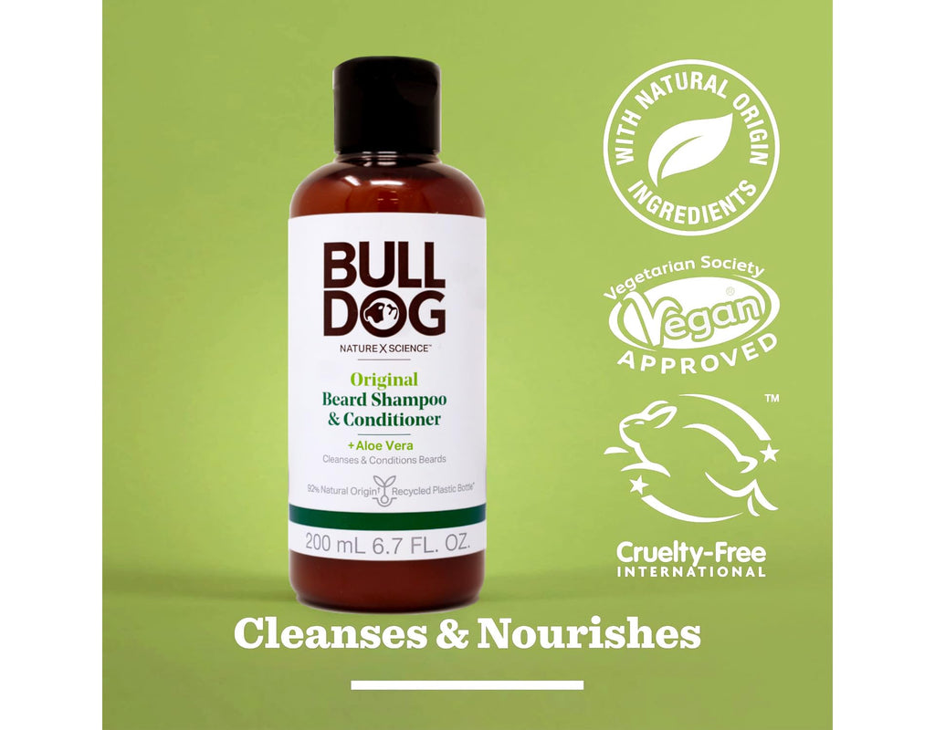 Bulldog Mens Skincare and Grooming for Men Original Beard Shampoo and Conditioner, 6.7 Ounce, Pack of 2