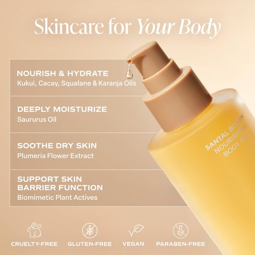 Saltair Body Oil - Luxurious Santal Bloom After Shower and Bath Oil for Women and Men. Botanical, Non-Greasy, Well-Absorbing Moisturizer for Hydrating Dry Skin – 4oz Pump Bottle