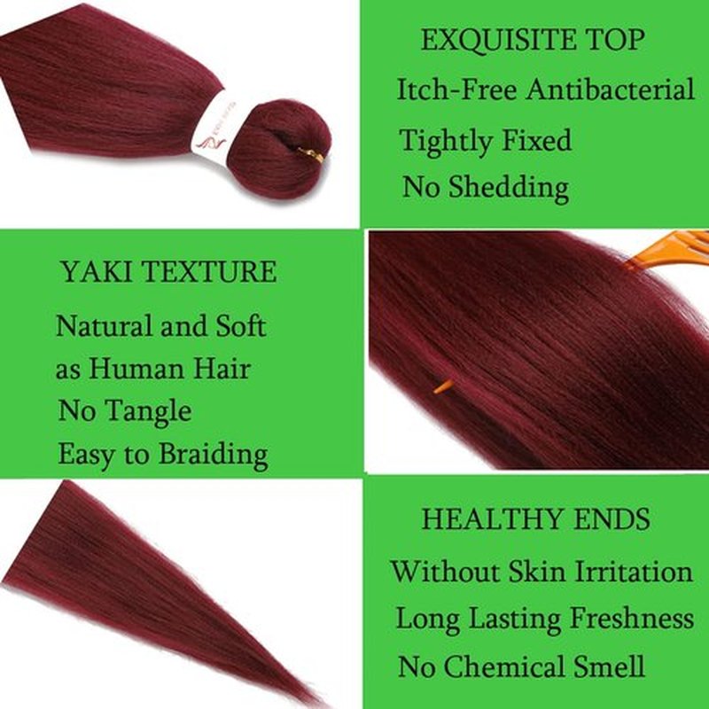Pre Stretched Braiding Hair Extensions 30inch 8packs Professional Braids Hair Soft Yaki Straight Braid Hair Hot Water Setting Synthetic Crochet Hair (30inch,Burgundy)